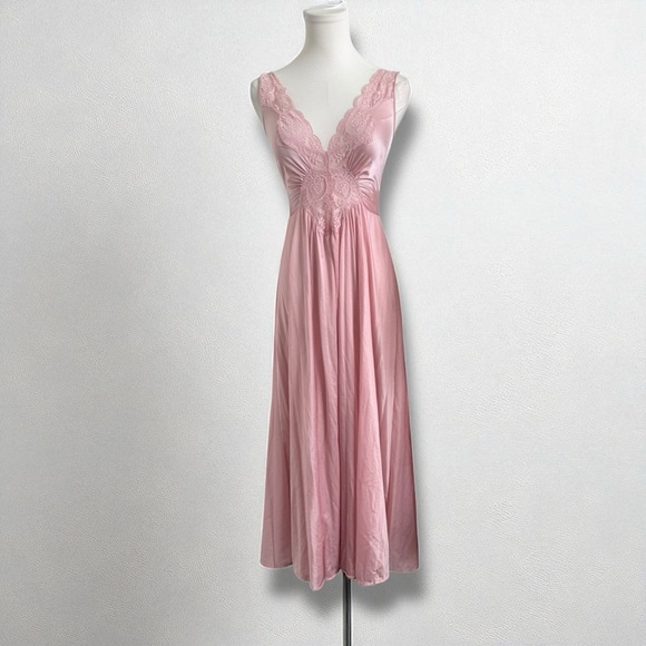 Vintage Pink Lace Robe & Slip Set 70s Satin Lingerie Peignoir Dressing Gown S/m - Picture 3 of 14